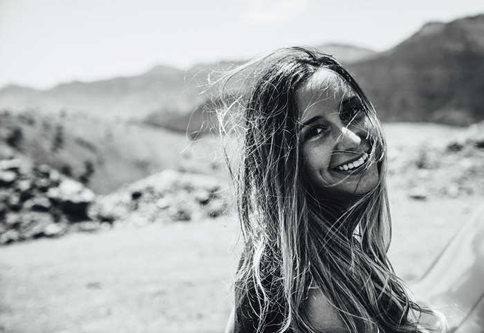 Black and white picture of girl smiling